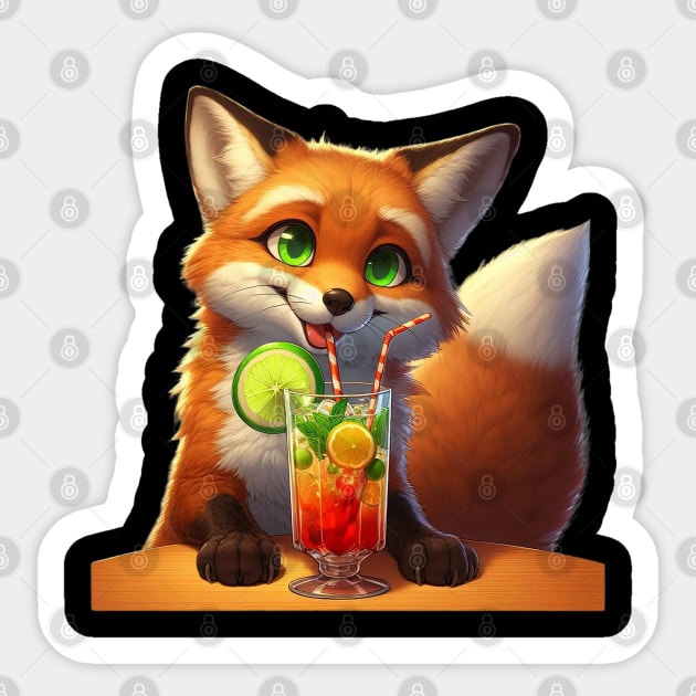 a fox with a drink AI Sticker by DorianFox